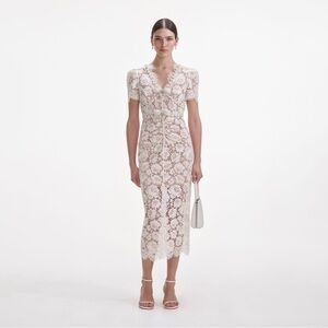 SELF-PORTRAIT CREAM FINE LACE PEARL MIDI DRESS, brand new, never worn.